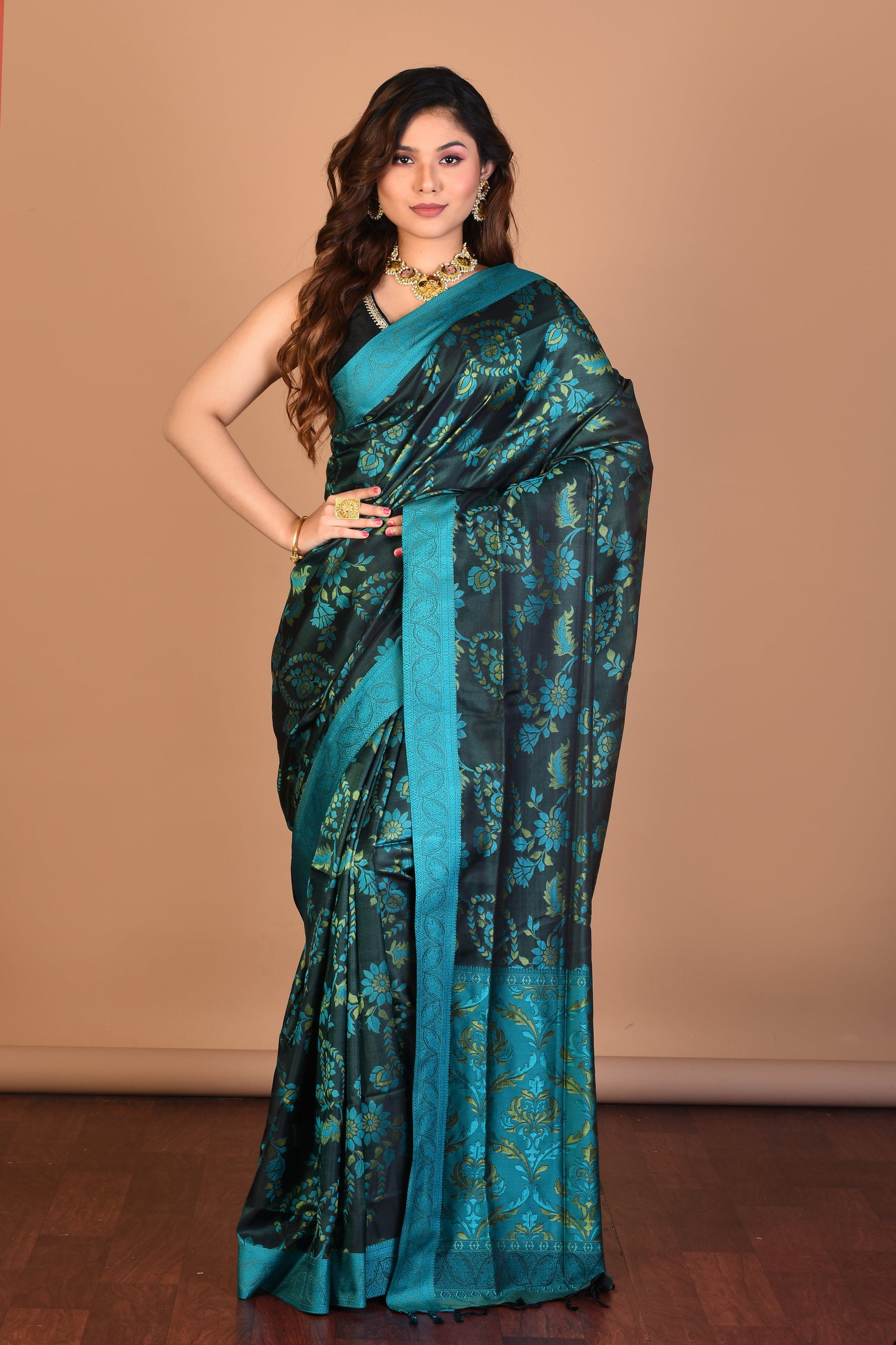 Black Pure Arani Silk Saree with Blouse Piece - Keya Seth Exclusive