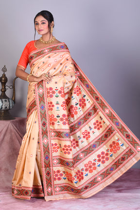 Beige Pure Tussar Saree with Red Borders - Keya Seth Exclusive