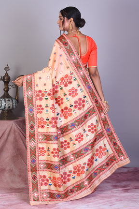 Beige Pure Tussar Saree with Red Borders - Keya Seth Exclusive