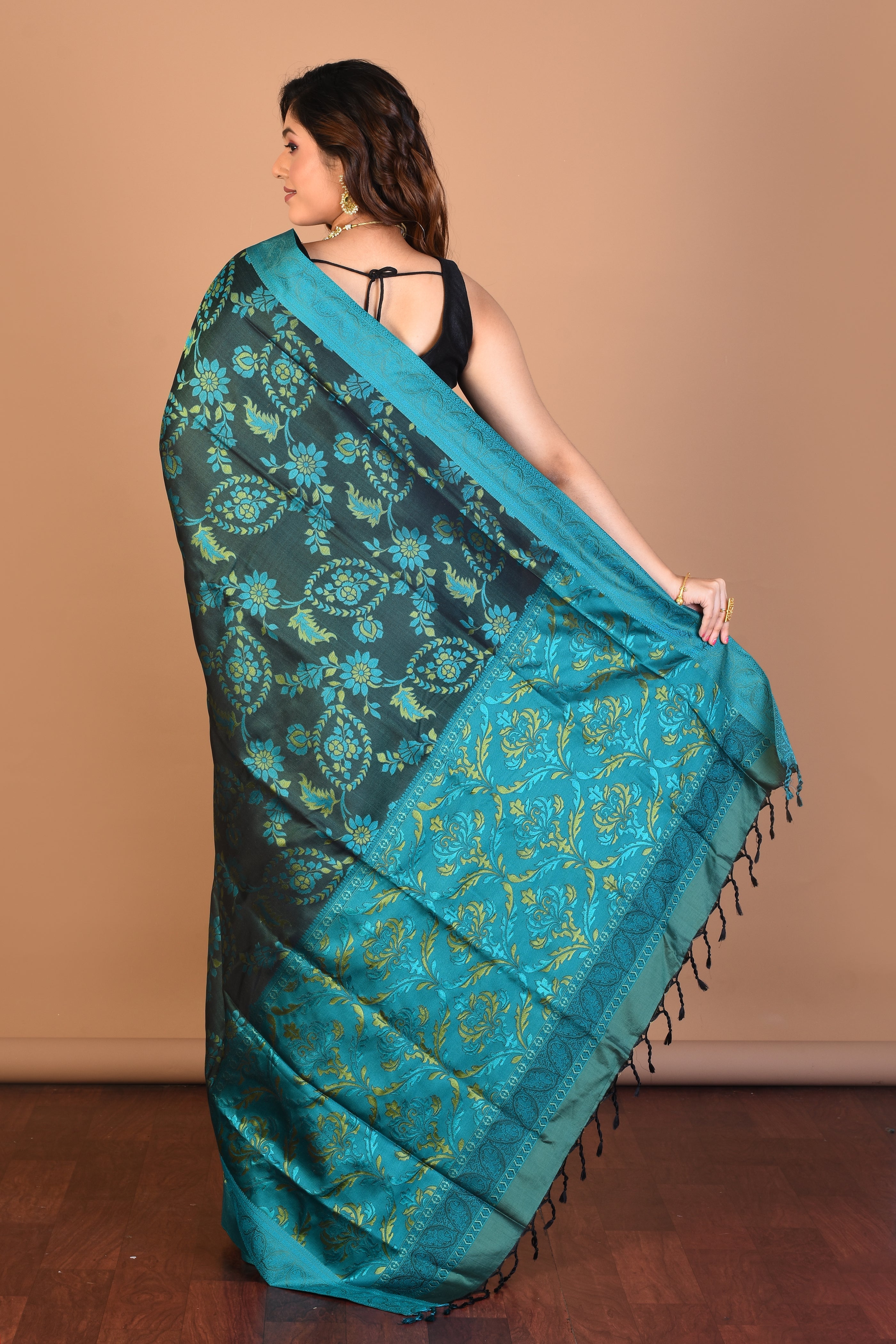 Black Pure Arani Silk Saree with Blouse Piece - Keya Seth Exclusive