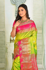 Load image into Gallery viewer, Bright Green Pure Kanjivaram Silk Saree - Keya Seth Exclusive