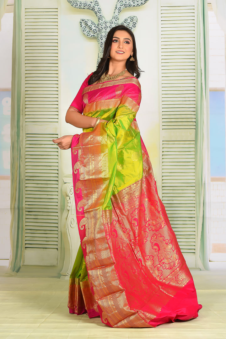 Bright Green Pure Kanjivaram Silk Saree - Keya Seth Exclusive