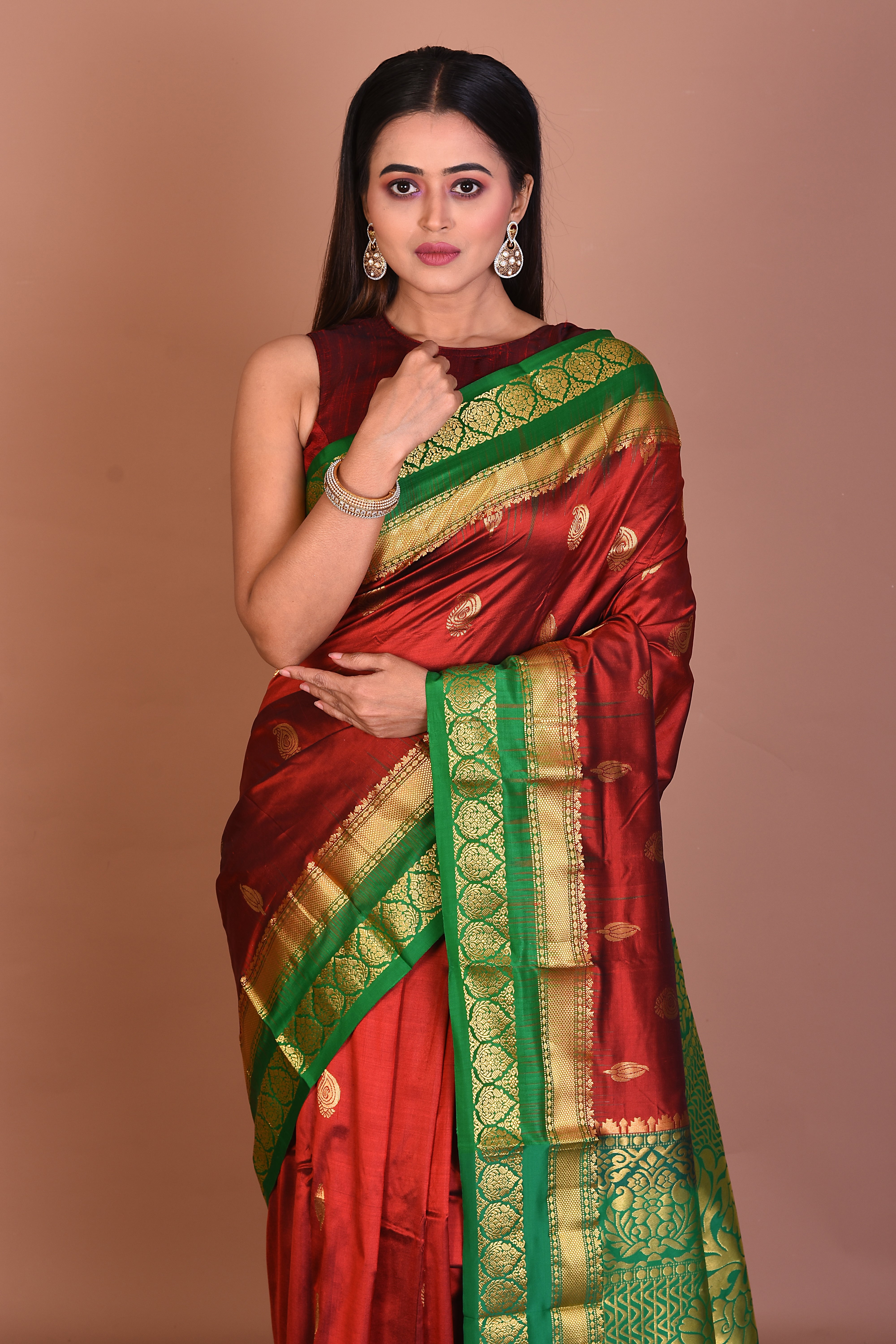 Maroon Pure Kanjivaram Silk Saree - Keya Seth Exclusive