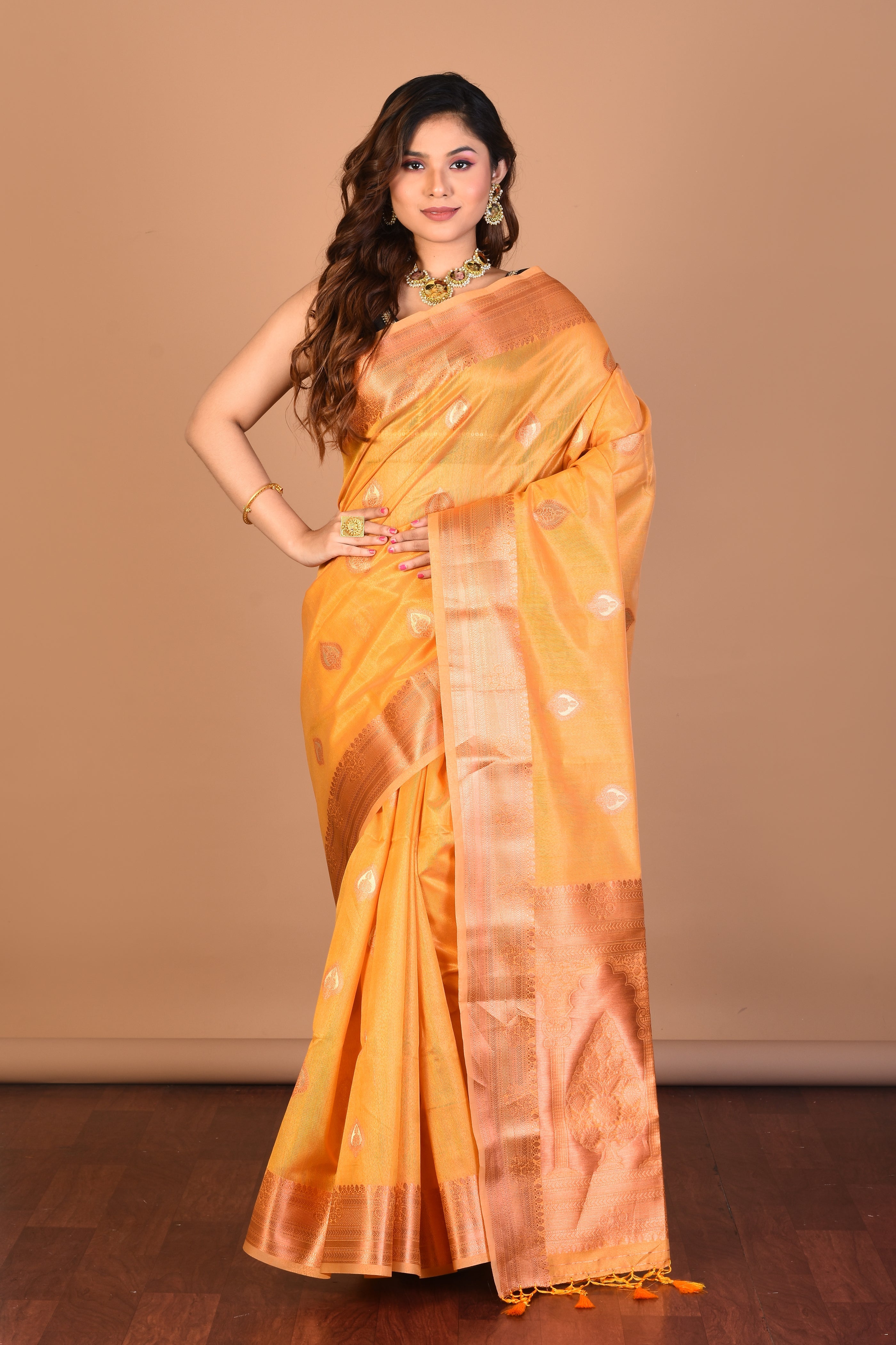 Yellow Tissue Saree with Blouse Piece - Keya Seth Exclusive