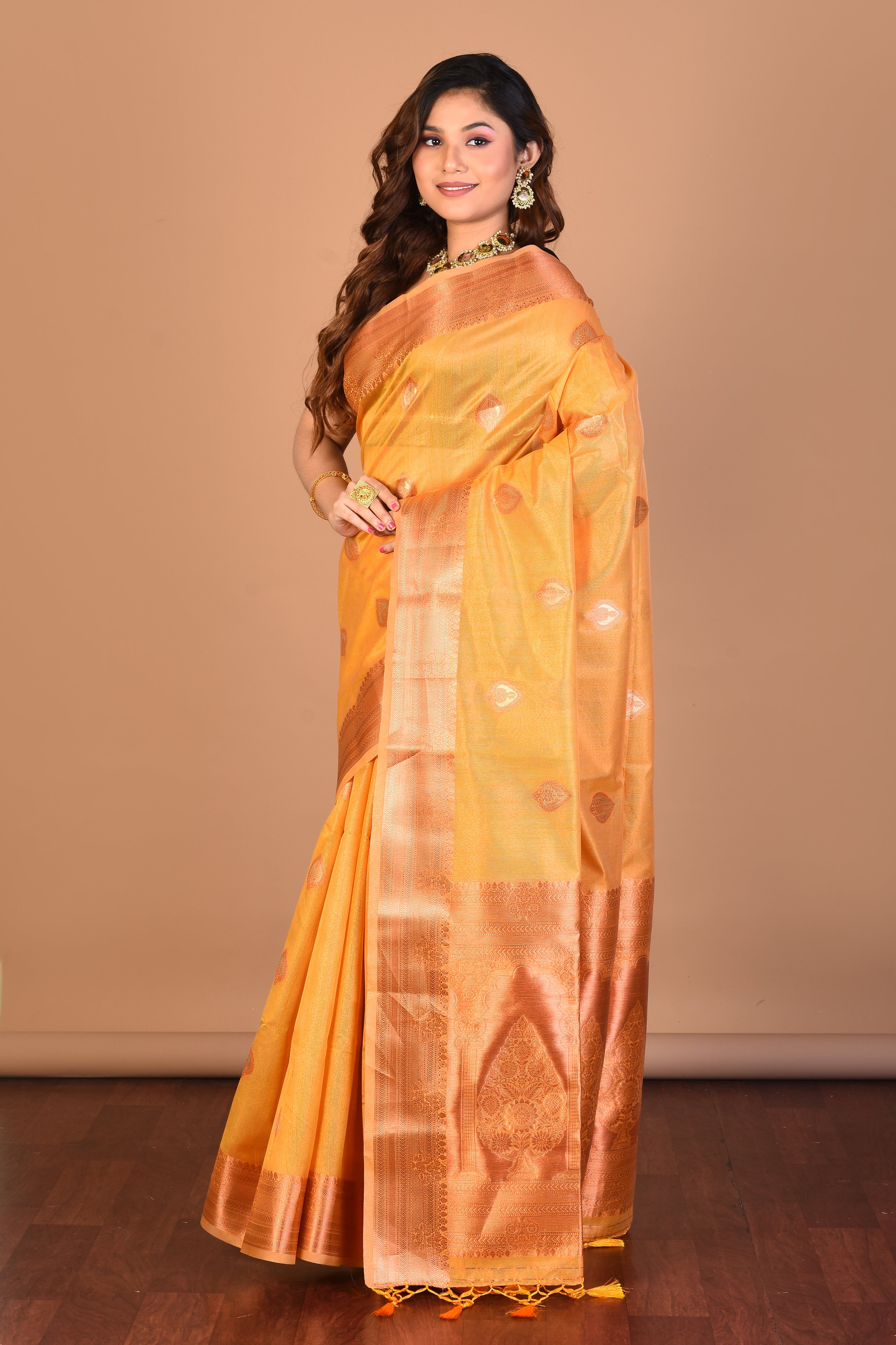 Yellow Tissue Saree with Blouse Piece - Keya Seth Exclusive