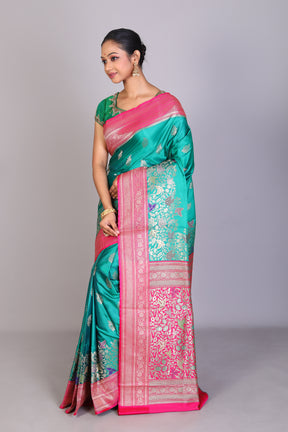 Rama Green Blended Satin Silk Saree - Keya Seth Exclusive