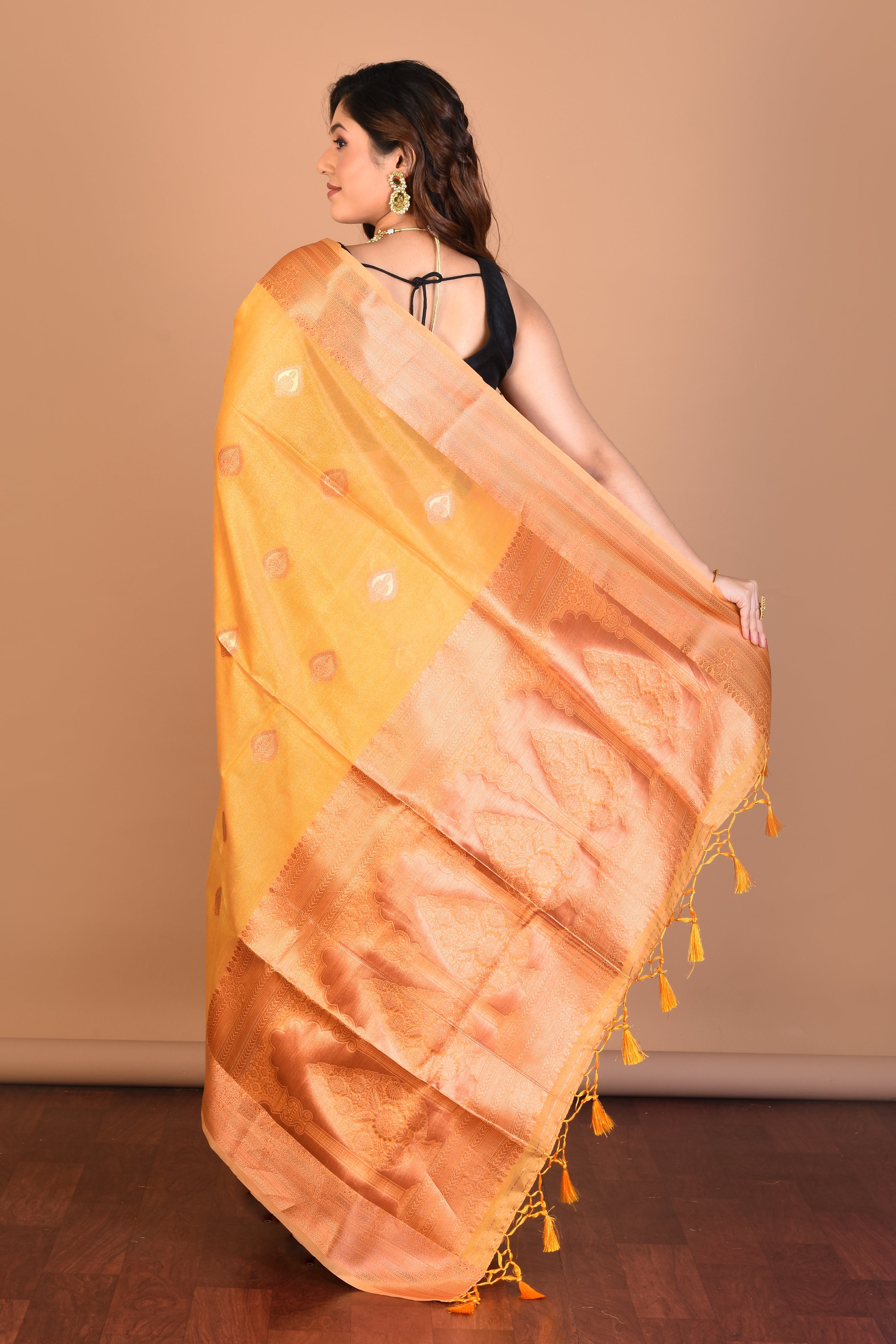 Yellow Tissue Saree with Blouse Piece - Keya Seth Exclusive