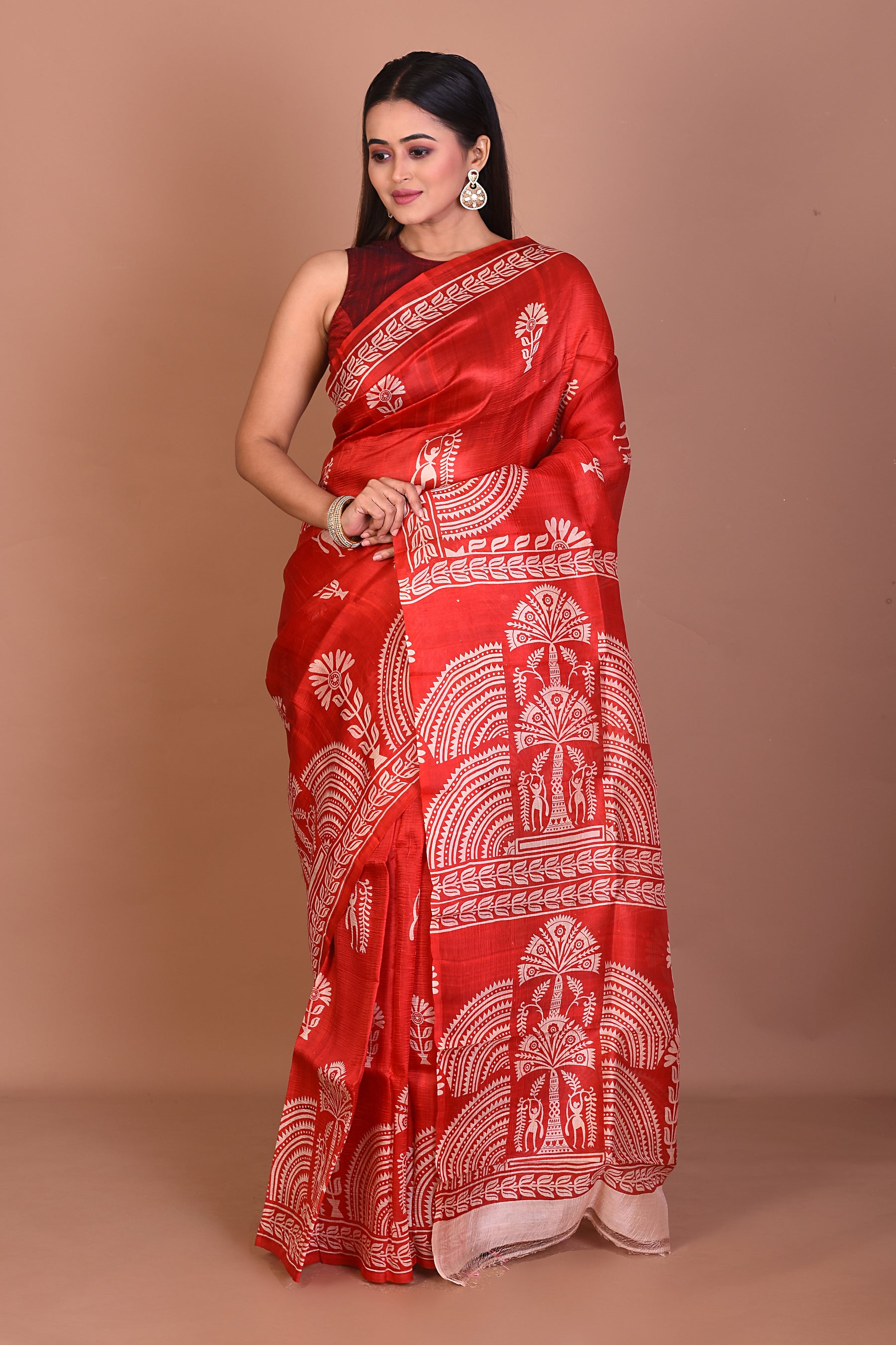 Red Blended Printed Silk Saree - Keya Seth Exclusive
