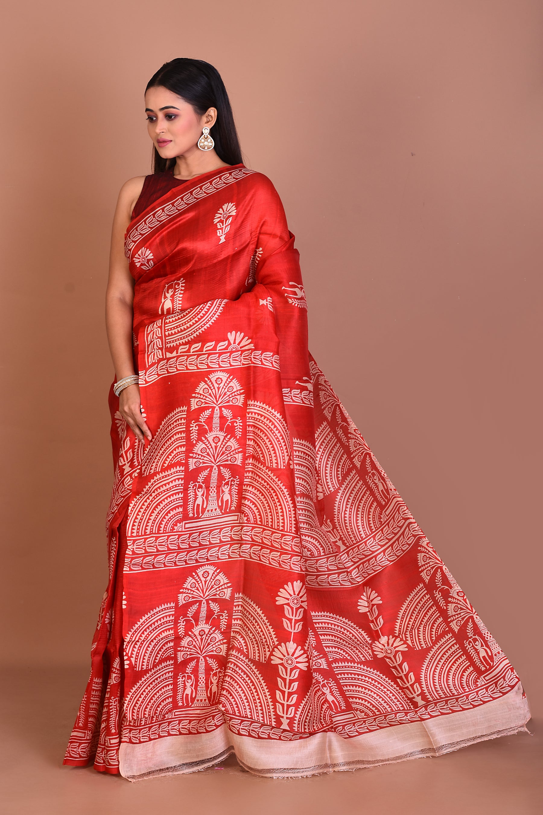 Red Blended Printed Silk Saree - Keya Seth Exclusive