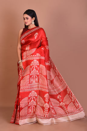 Red Blended Printed Silk Saree - Keya Seth Exclusive