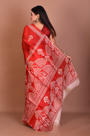 Red Blended Printed Silk Saree - Keya Seth Exclusive