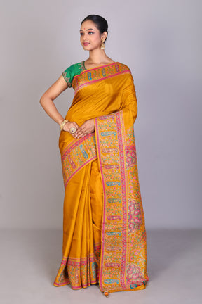 Mustard Blended Satin Silk Saree - Keya Seth Exclusive