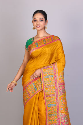 Mustard Blended Satin Silk Saree - Keya Seth Exclusive