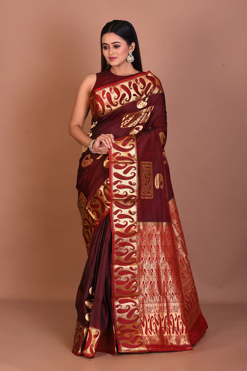 Maroon Pure Kanjivaram Silk Saree - Keya Seth Exclusive