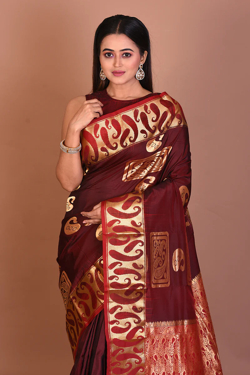 Maroon Pure Kanjivaram Silk Saree - Keya Seth Exclusive