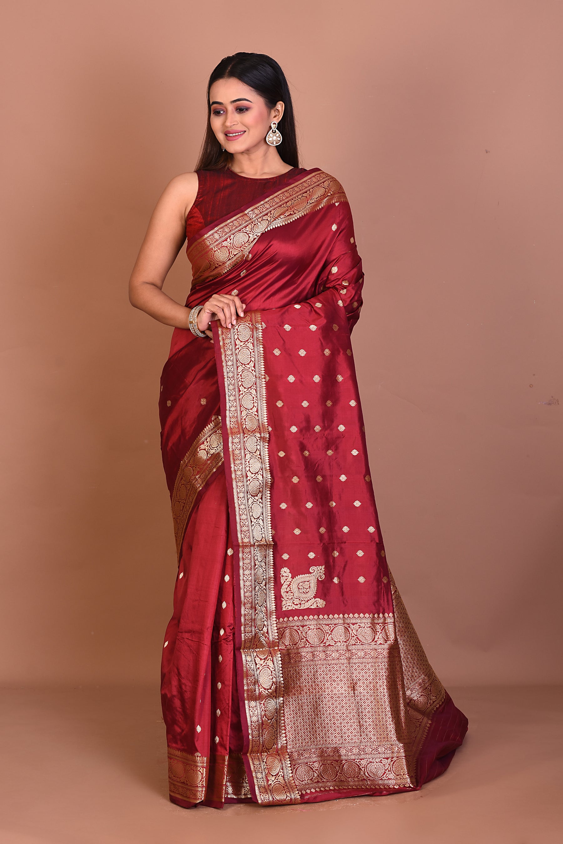 Maroon Pure Katan Silk Saree - Keya Seth Exclusive