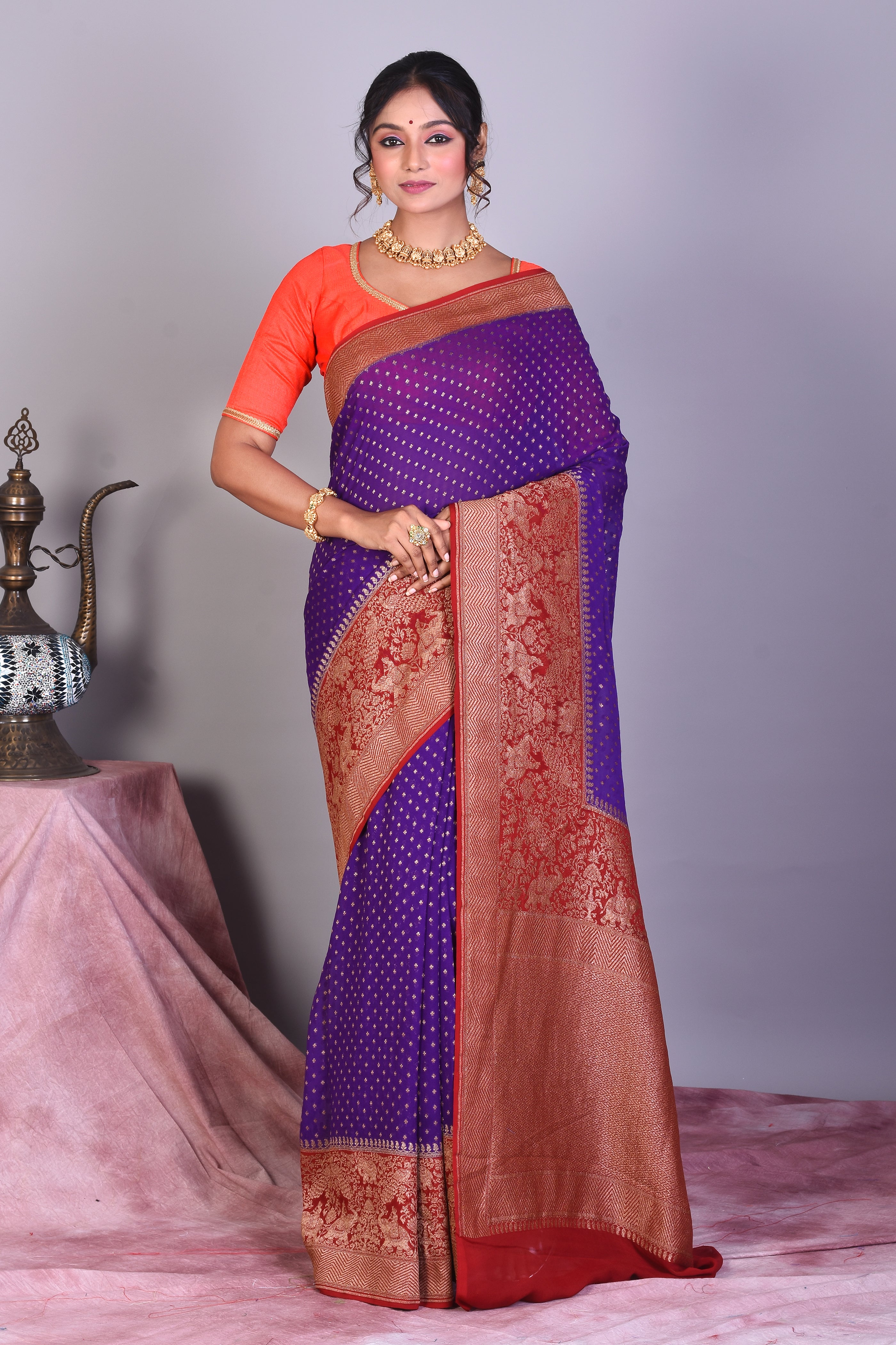 Purple Pure Georgette Khaddi Saree - Keya Seth Exclusive