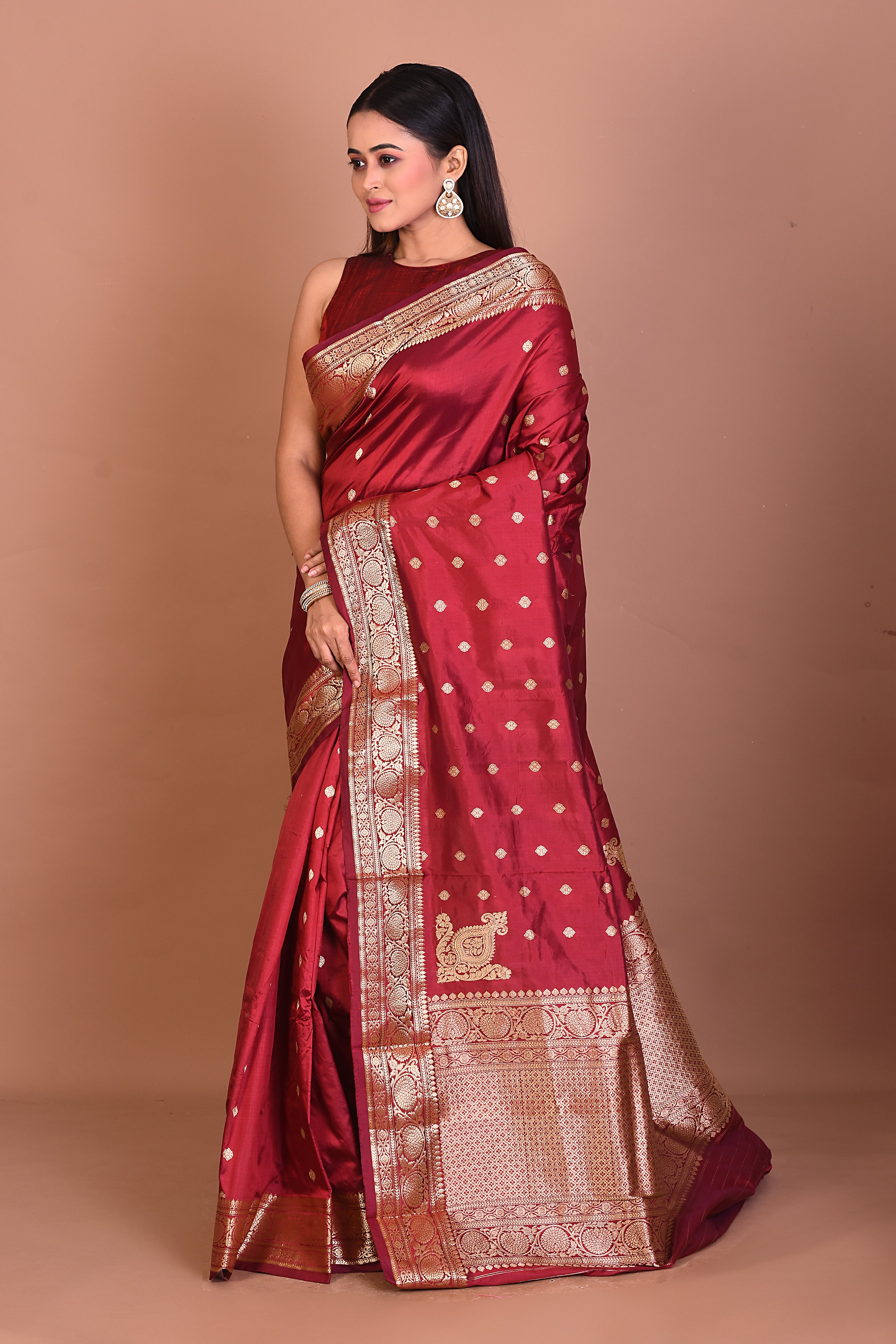 Maroon Pure Katan Silk Saree - Keya Seth Exclusive