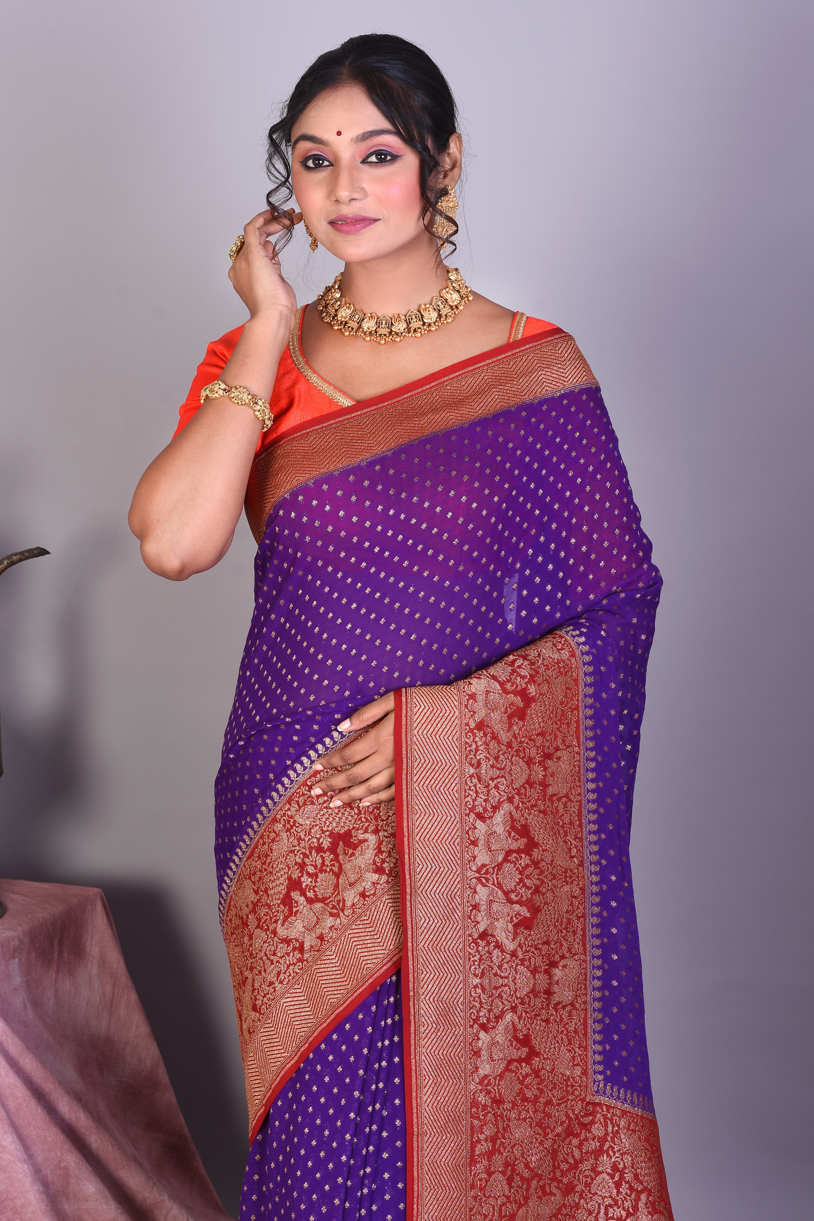 Purple Pure Georgette Khaddi Saree - Keya Seth Exclusive