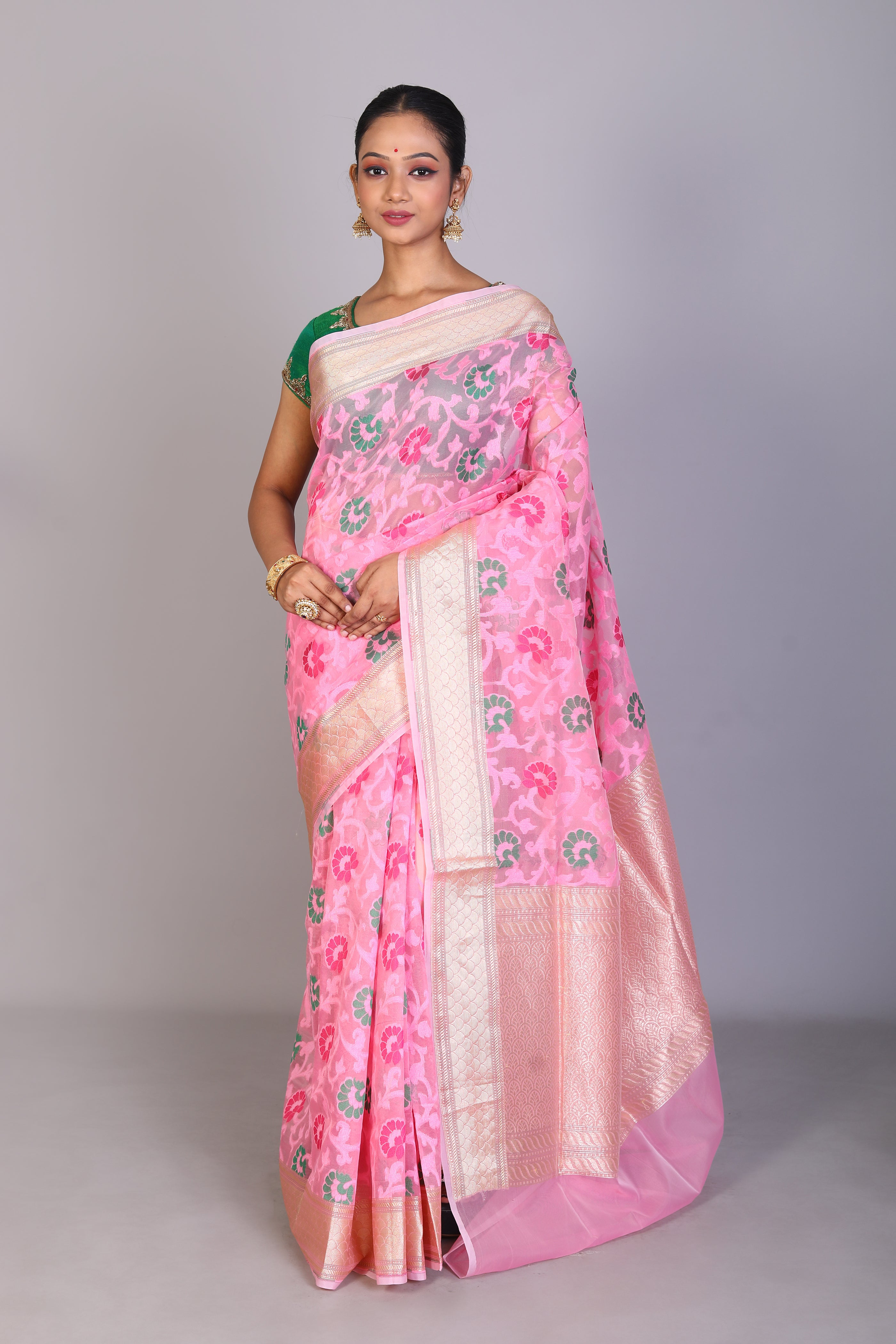 Pink Blended Muslin Saree - Keya Seth Exclusive