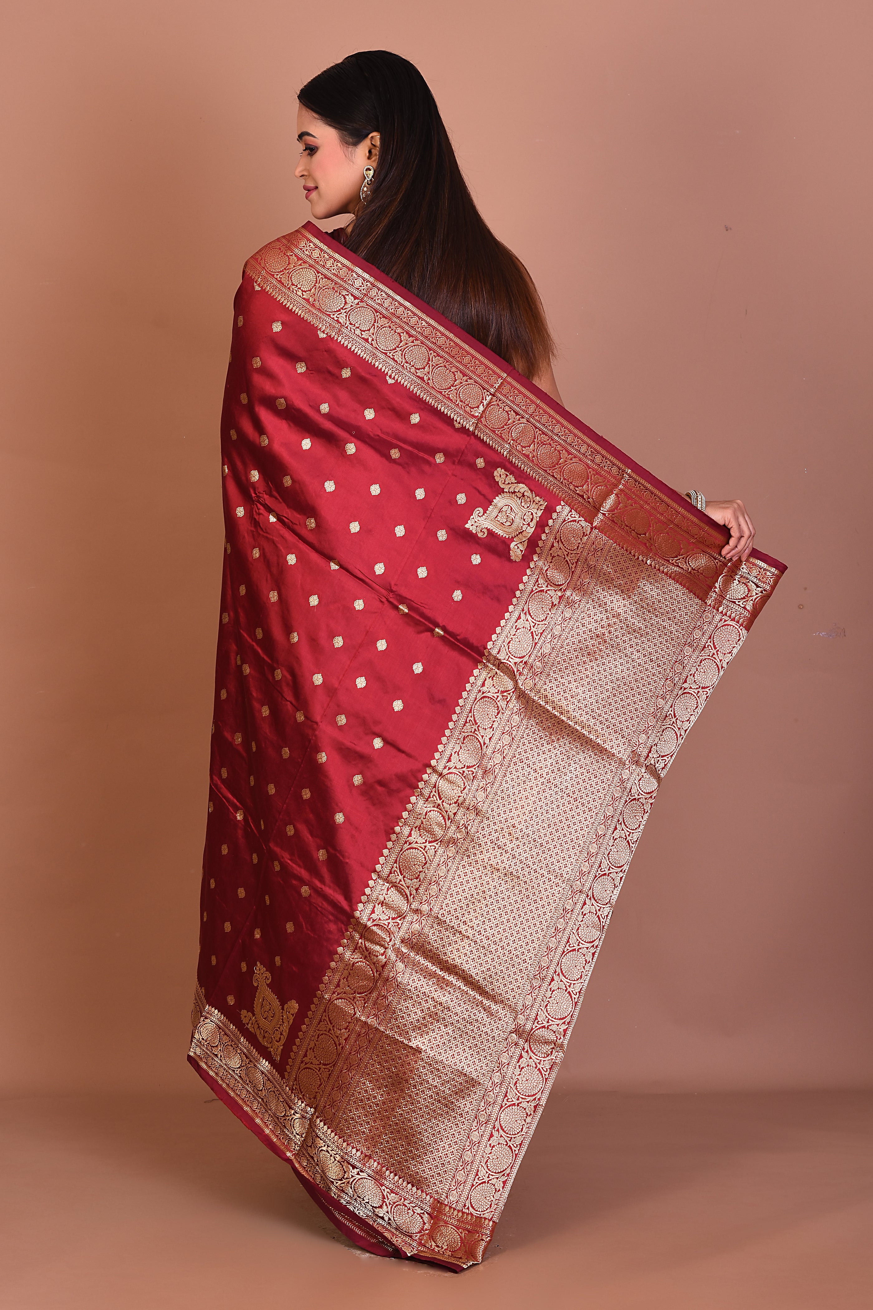 Maroon Pure Katan Silk Saree - Keya Seth Exclusive