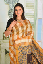 Load image into Gallery viewer, Yellow Ochre Checkered Tussar Silk Saree - Keya Seth Exclusive
