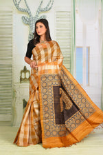 Load image into Gallery viewer, Yellow Ochre Checkered Tussar Silk Saree - Keya Seth Exclusive
