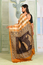 Load image into Gallery viewer, Yellow Ochre Checkered Tussar Silk Saree - Keya Seth Exclusive