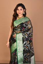 Load image into Gallery viewer, Black Organza Saree with Blouse Piece - Keya Seth Exclusive
