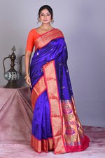 Load image into Gallery viewer, Royal Blue Pure Paithani Saree with Zari Work - Keya Seth Exclusive
