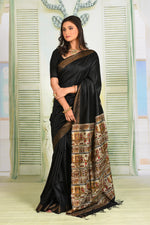 Load image into Gallery viewer, Bright Black Pure Tussar Silk Saree - Keya Seth Exclusive
