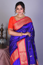 Load image into Gallery viewer, Royal Blue Pure Paithani Saree with Zari Work - Keya Seth Exclusive
