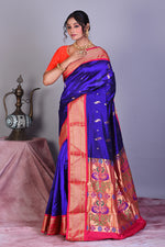 Load image into Gallery viewer, Royal Blue Pure Paithani Saree with Zari Work - Keya Seth Exclusive
