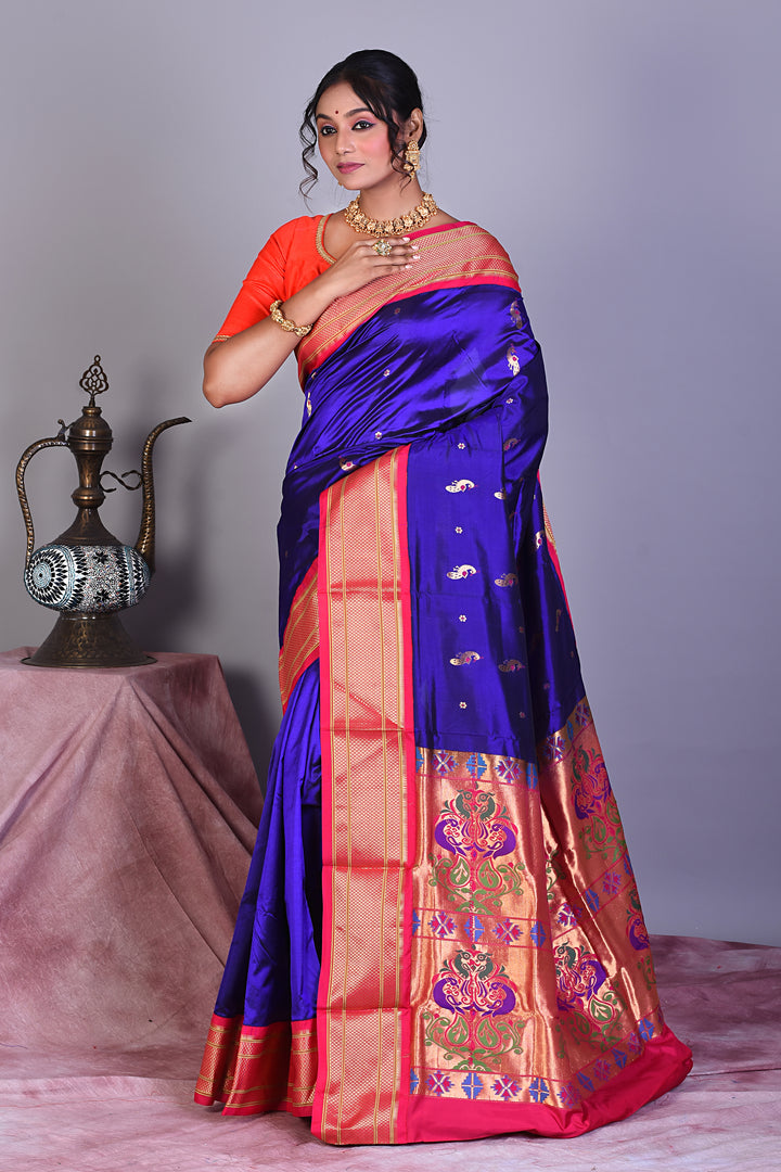 Royal Blue Pure Paithani Saree with Zari Work - Keya Seth Exclusive