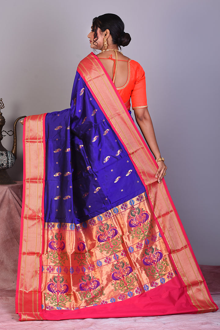 Royal Blue Pure Paithani Saree with Zari Work - Keya Seth Exclusive