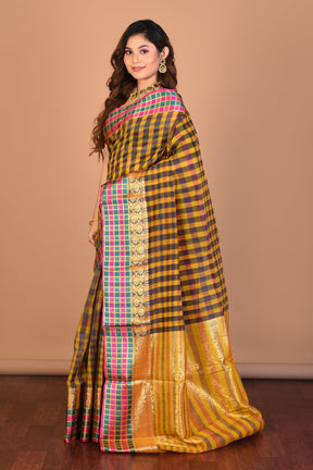 Yellow and Brown Blended Silk Saree with Blouse Piece - Keya Seth Exclusive