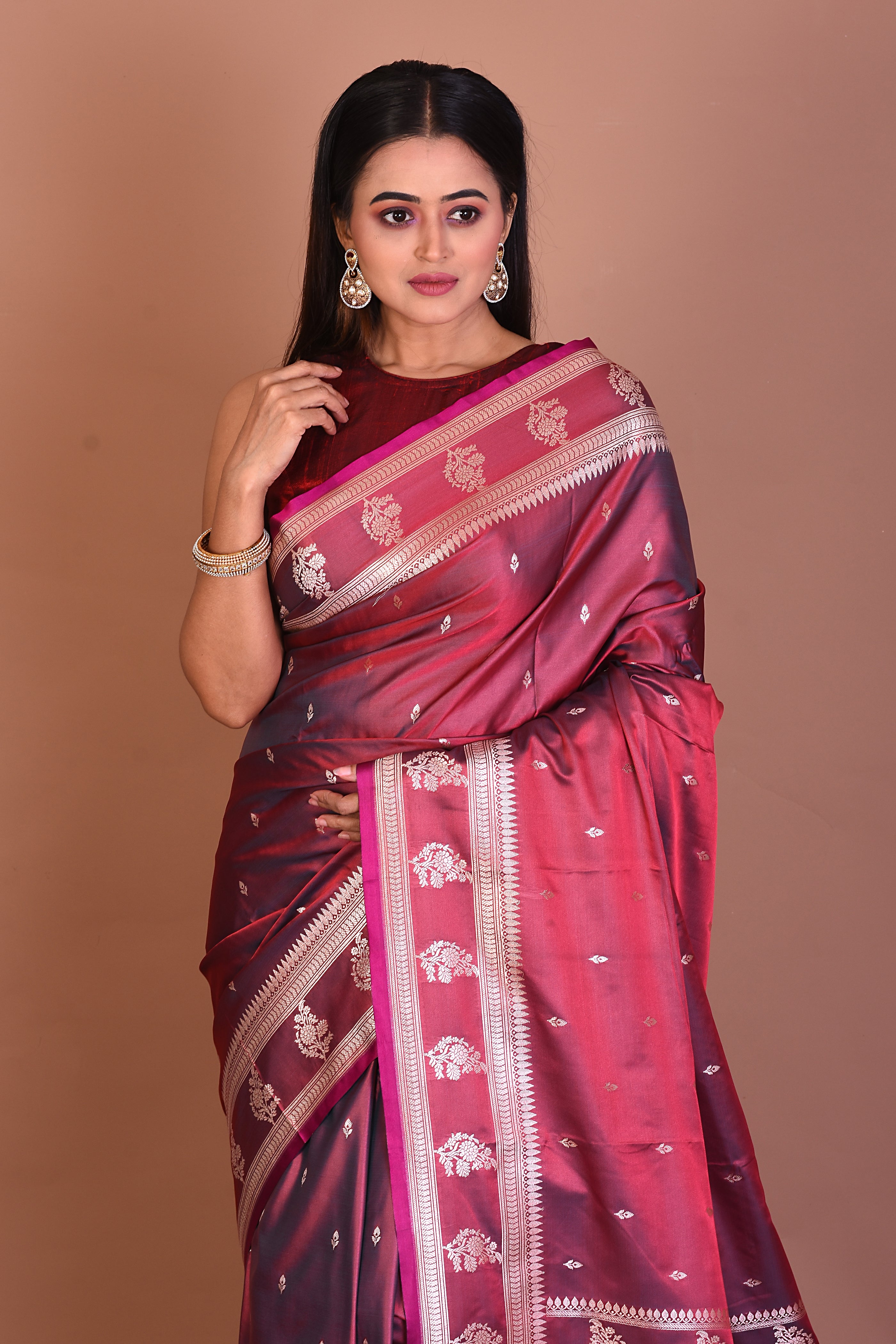Magenta Blended Mashru Silk Saree - Keya Seth Exclusive
