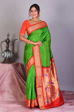 Load image into Gallery viewer, Green Blended Paithani Saree with Zari Work - Keya Seth Exclusive
