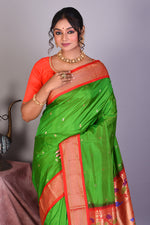 Load image into Gallery viewer, Green Blended Paithani Saree with Zari Work - Keya Seth Exclusive
