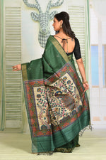 Load image into Gallery viewer, Deep Green Threadwork Tussar Silk Saree - Keya Seth Exclusive