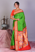 Load image into Gallery viewer, Green Blended Paithani Saree with Zari Work - Keya Seth Exclusive
