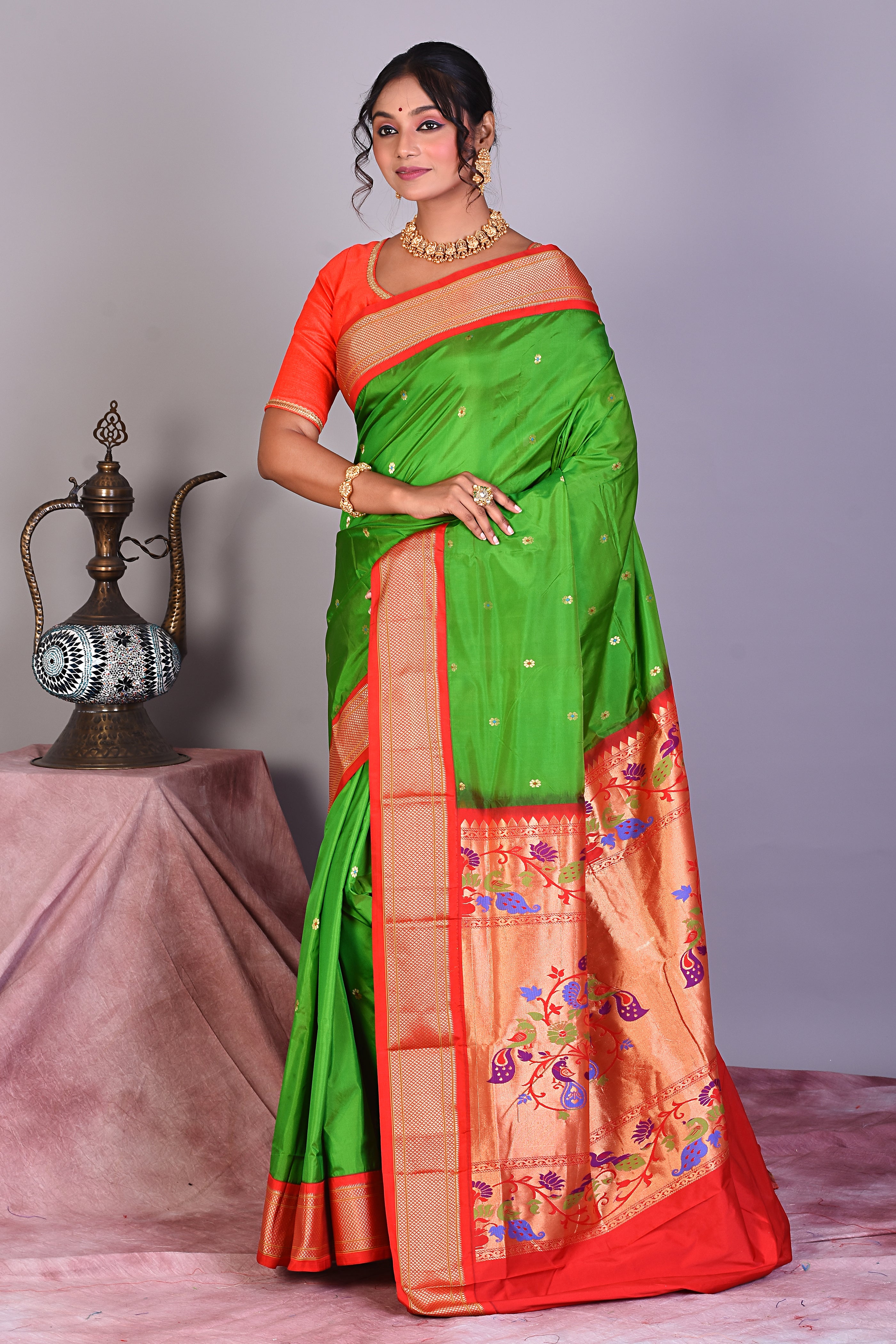 Green Blended Paithani Saree with Zari Work - Keya Seth Exclusive