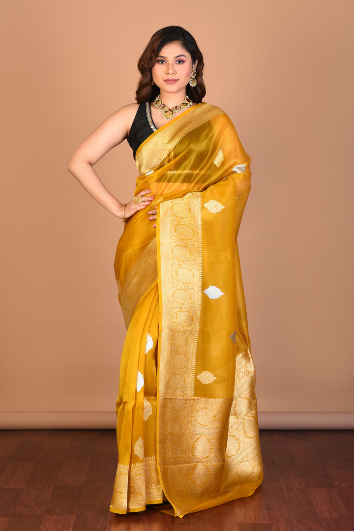 Mustard Pure Tissue Saree with Blouse Piece - Keya Seth Exclusive