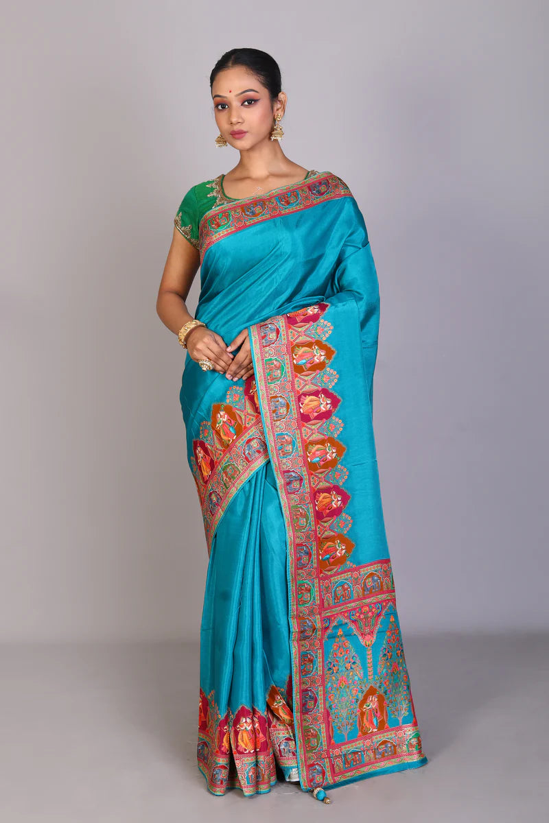 Blue Blended Crepe Silk Saree - Keya Seth Exclusive