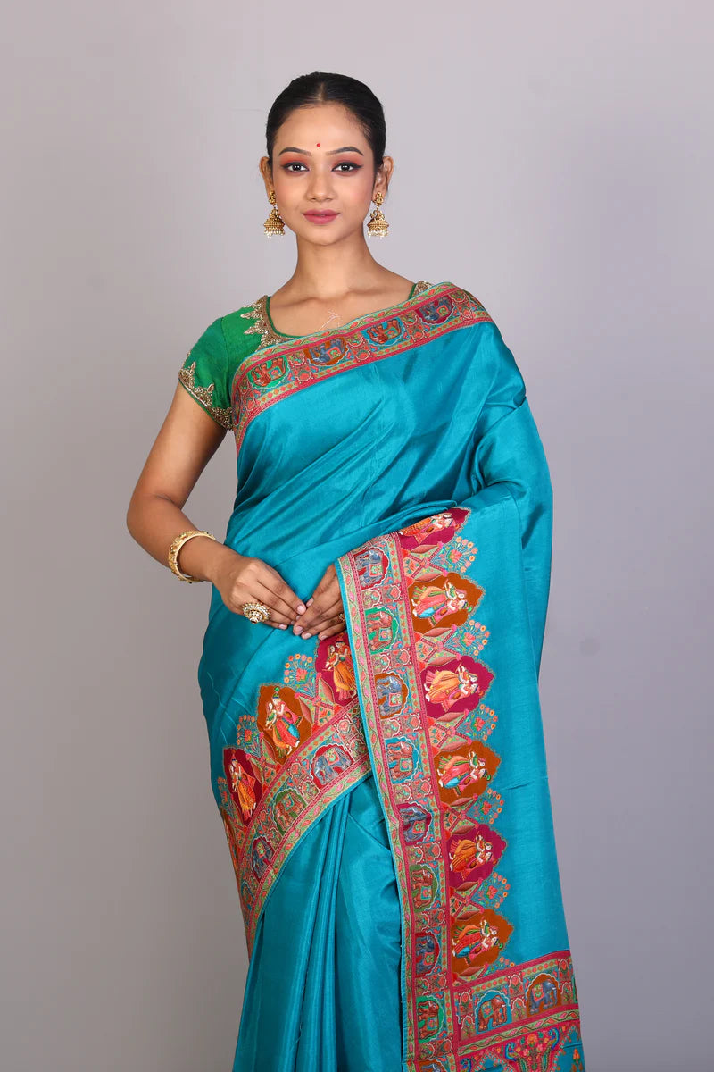 Blue Blended Crepe Silk Saree - Keya Seth Exclusive