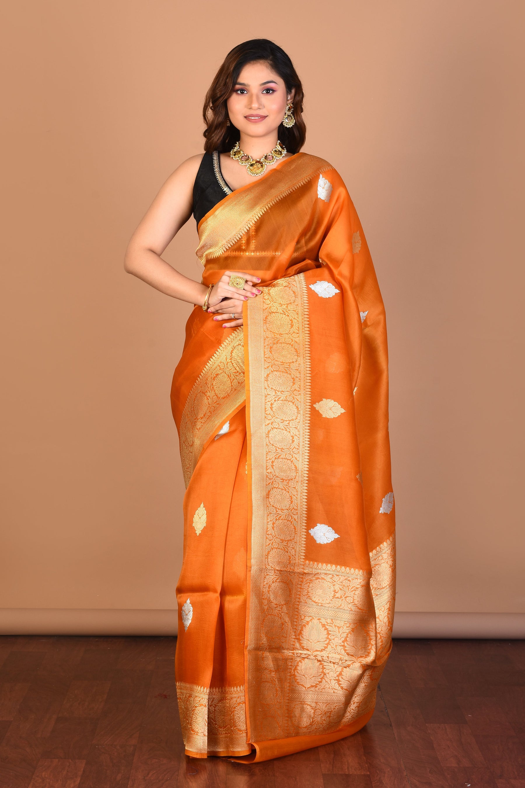 Orange Pure Tissue Saree with Blouse Piece - Keya Seth Exclusive