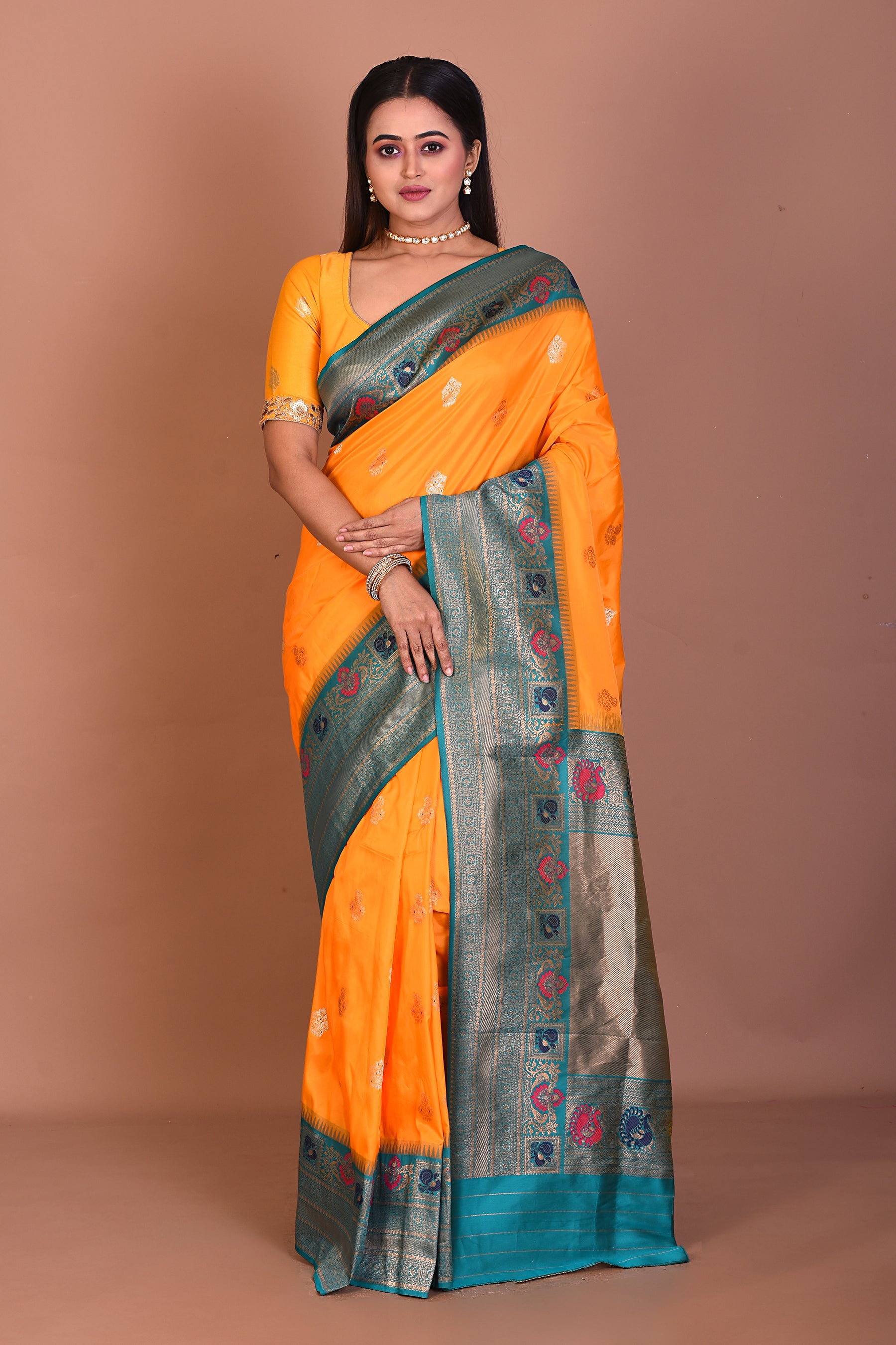 Mustard Blended Tissue Saree - Keya Seth Exclusive