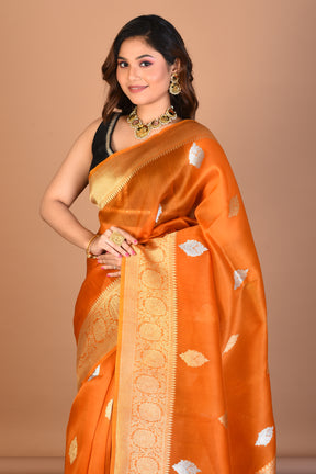 Orange Pure Tissue Saree with Blouse Piece - Keya Seth Exclusive