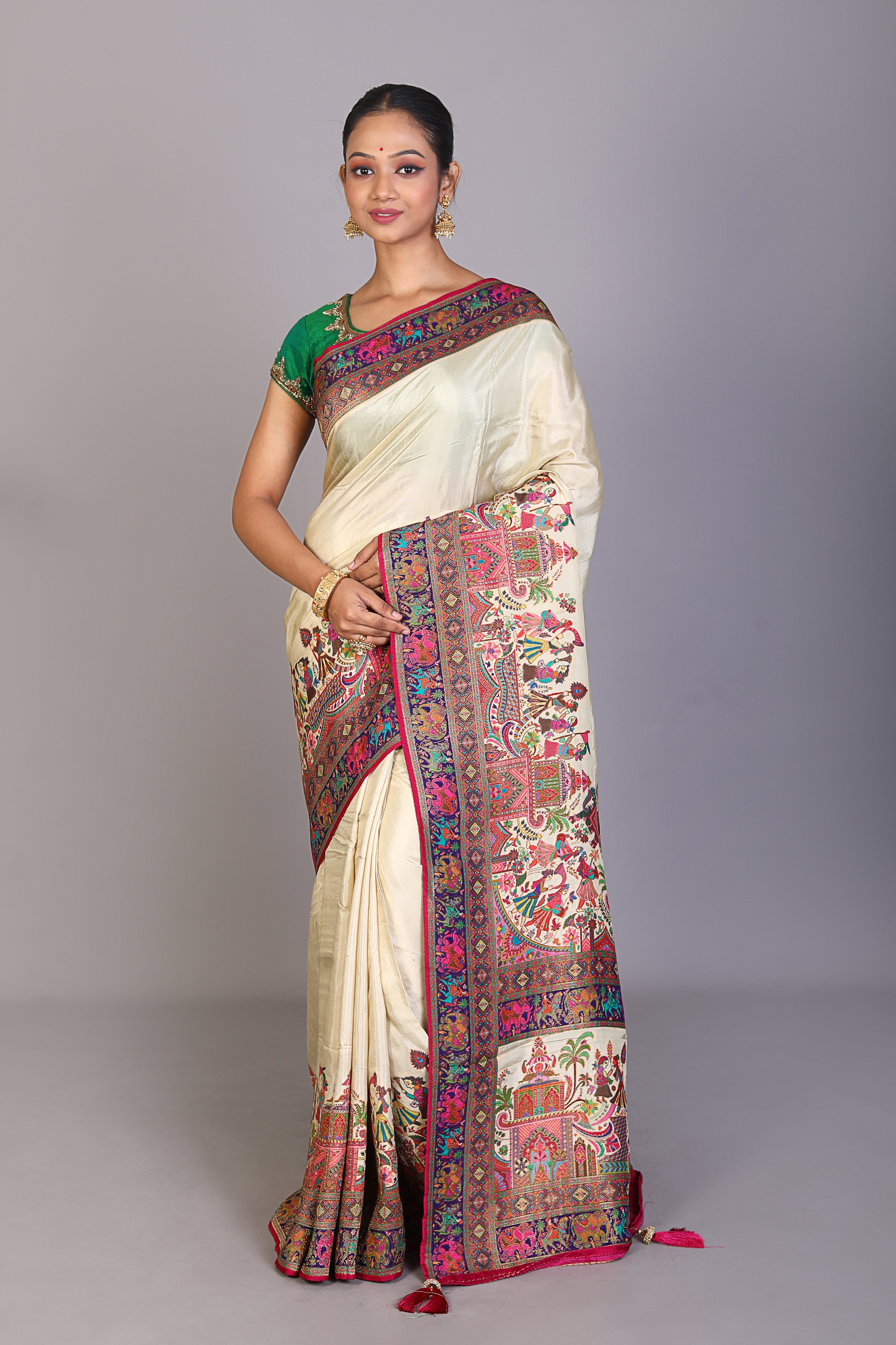 Beige Crepe Silk Saree - Keya Seth Exclusive