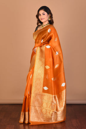 Orange Pure Tissue Saree with Blouse Piece - Keya Seth Exclusive